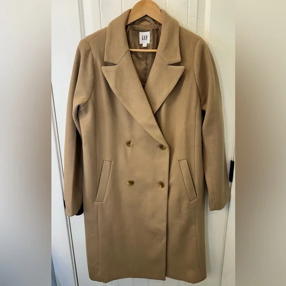 GAP Relaxed Long Topcoat Camel Wool Blend Double Breasted Size L NWOT - Picture 5 of 7